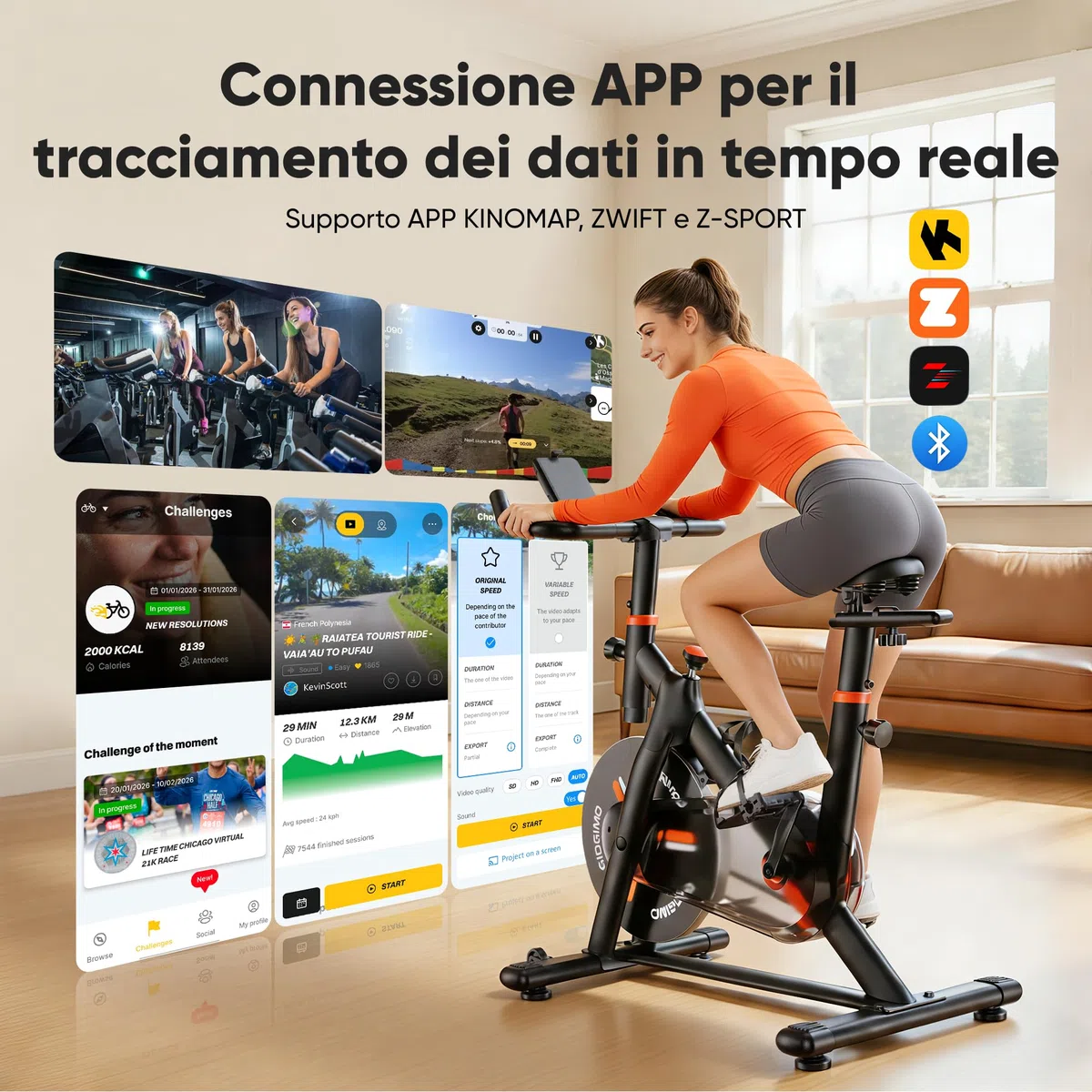 GIDGIMO Cyclette da Casa 2026 con Resistenza Magnetica Regolabile 100 Livelli, Spinning Bike Silenziosa con Schermo LCD, Sedile Traspirante, Sensore di Frequenza Cardiaca, Capacità Massima 200KG