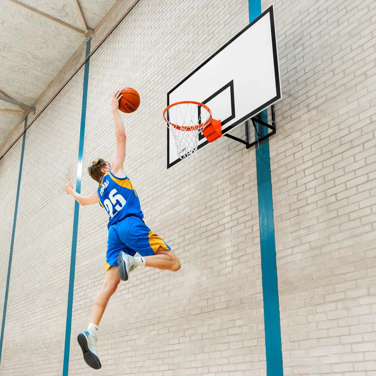 FORZA Canestro Da Basket Professionale - Da Montare A Muro | Anello Pallacanestro Per Interni Ed Esterni | Anello Flessibile Con Rete | Canestro Basket Con Piastra Per Montaggio Al Muro