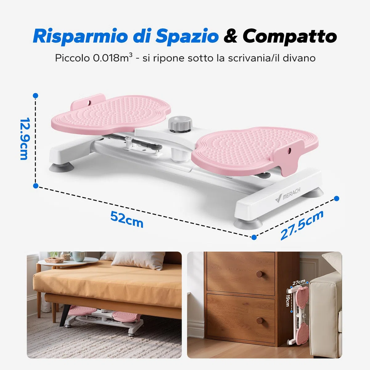 MERACH Twist Waist Disc Board per le Donne, Waist Whisper con 2 Fasce Elastiche, Pedana Rotante Dimagrante per Allenare Core e Fianchi, 136KG Max per Fitness & Ginnastica - Rosa (Pro)