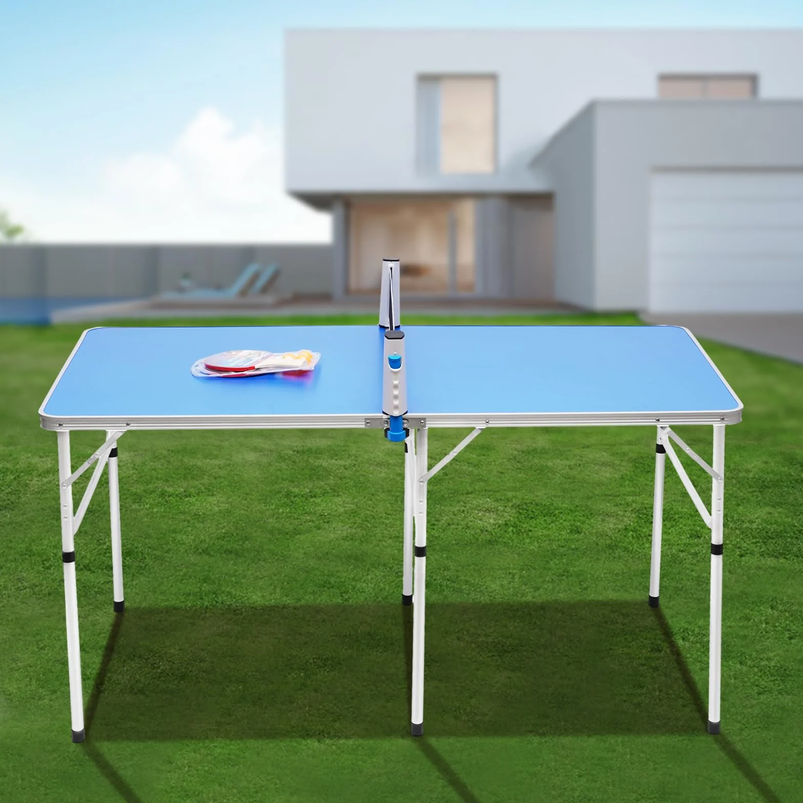 Tavolo da ping pong pieghevole in alluminio MDF, tavolo da ping pong stabile e salvaspazio, tavolo multifunzionale per interni ed esterni per famiglia, bambini, campeggio, casa