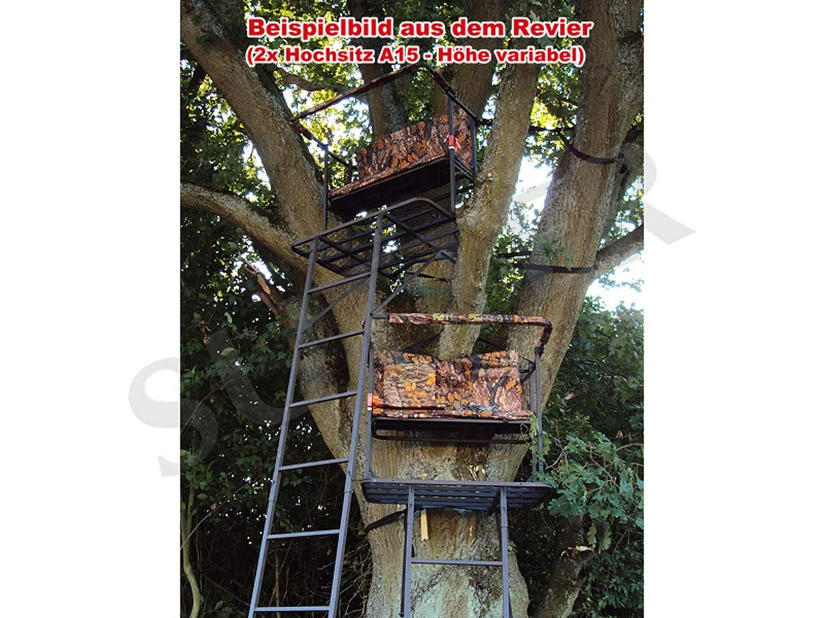 SUTTER Treestand & Posta 2 Persone trasportabile 5,0m / in Acciaio Robusto, Sedile e Schienale Imbottiti/Supporto per Scale