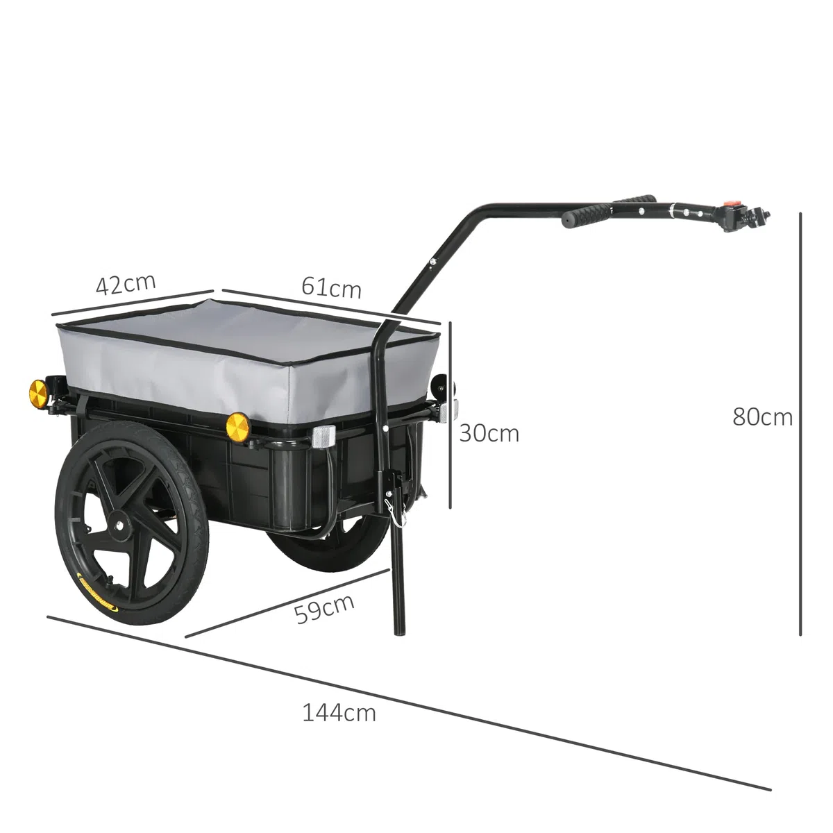 HOMCOM Rimorchio per bicicletta, rimorchio da trasporto, per bicicletta, 144 x 59 x 80 H cm, barra di traino universale, in acciaio, nero, grigio