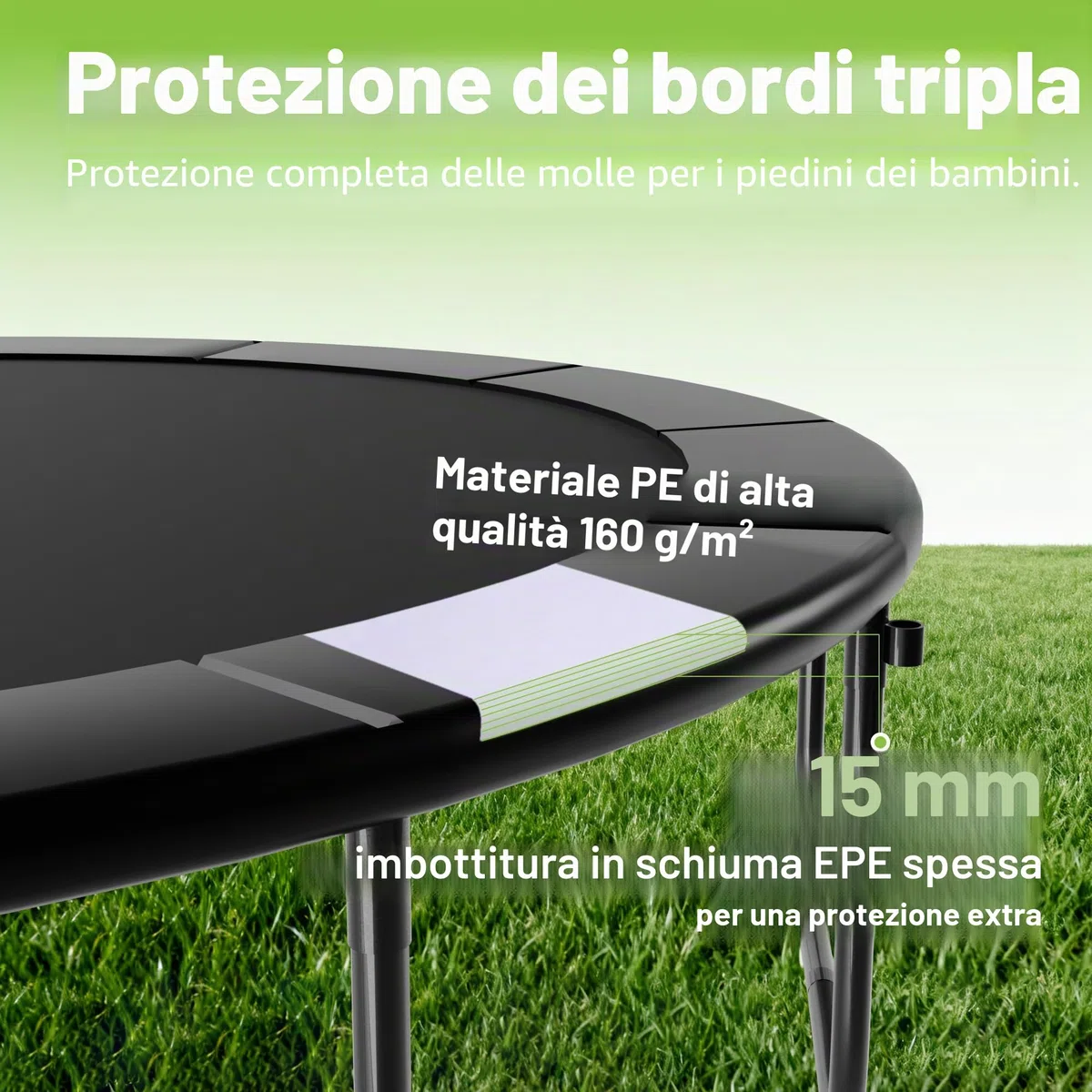 LeJump Trampolino Elastico 235/305/366 cm, Trampolino da Giardino per Bambini Con Rete di Sicurezza Alta e Scala, Trampolini Certificati GS, Capacità Massima 100/150 kg