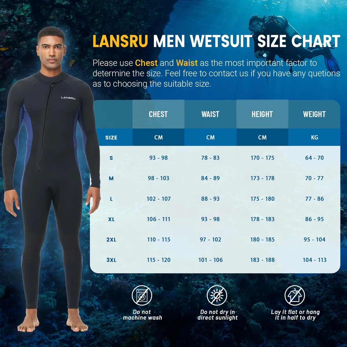Mute da uomo, in neoprene CR da 5/4 mm, ideale per immersioni termiche in acqua fredda, cerniera frontale per surf, snorkeling, immersioni, nuoto