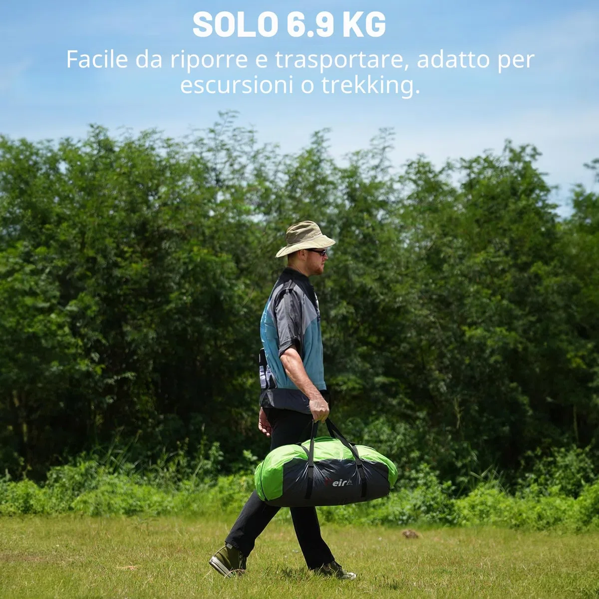 Tenda a tunnel per 4 persone, tenda Tipi, grande da campeggio con cabina letto, tenda familiare impermeabile, 3000 mm, tenda a 3 ingressi, tenda glamping con fondo rimovibile