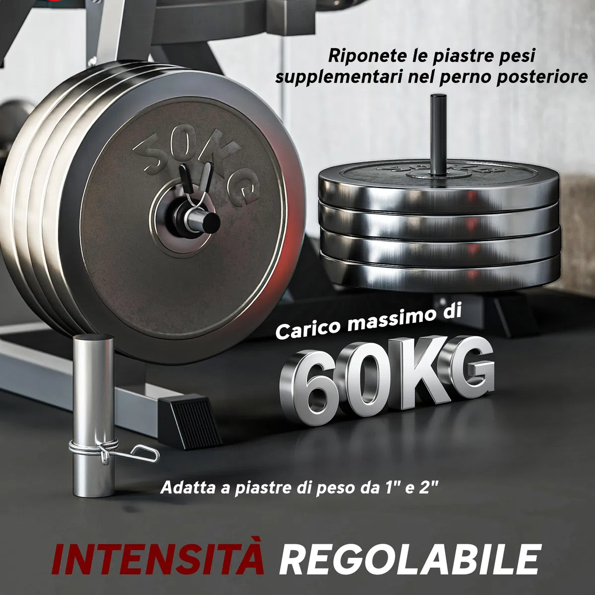 SPORTNOW Macchina Fitness con Schienale e Cuscinetti Regolabili per Leg Extension e Leg Curl, Panca Palestra con Spazio per Dischi Pesi in Acciaio e Plastica, Grigio e Nero