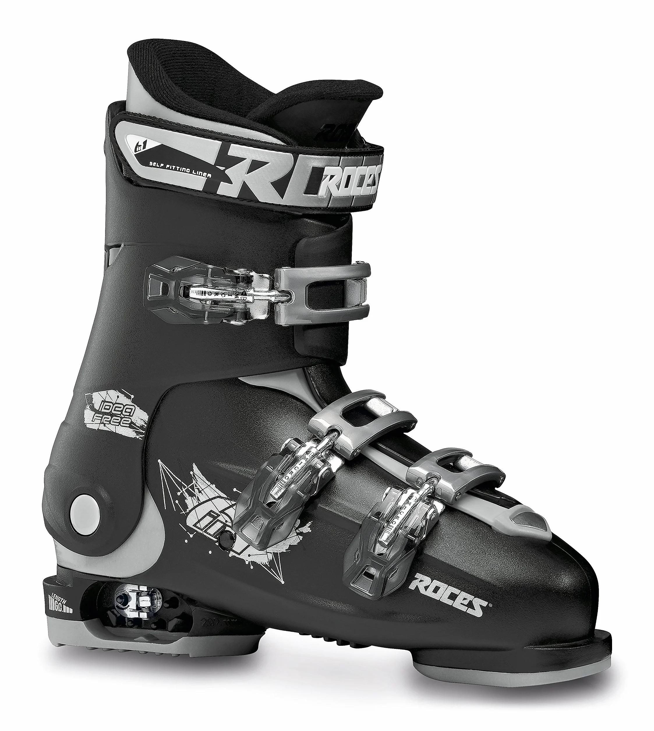 Roces Idea Free 22.5-25.5 Scarpone Allunagbile da Sci per Bambini, Unisex Bambini, Nero/Silver, 36-40