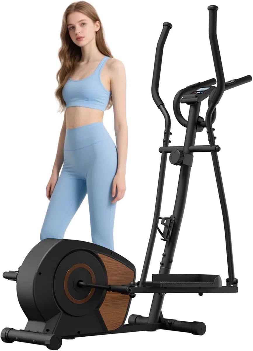 Ellittica da Casa Silenziosa, Aeriflo S100 Ellittica Magnetica con 16 Livelli di Resistenza, Volano 6kg, Salvaspazio, Bluetooth con App, Schermo LCD e Ruote di Trasporto per Allenamento Cardio