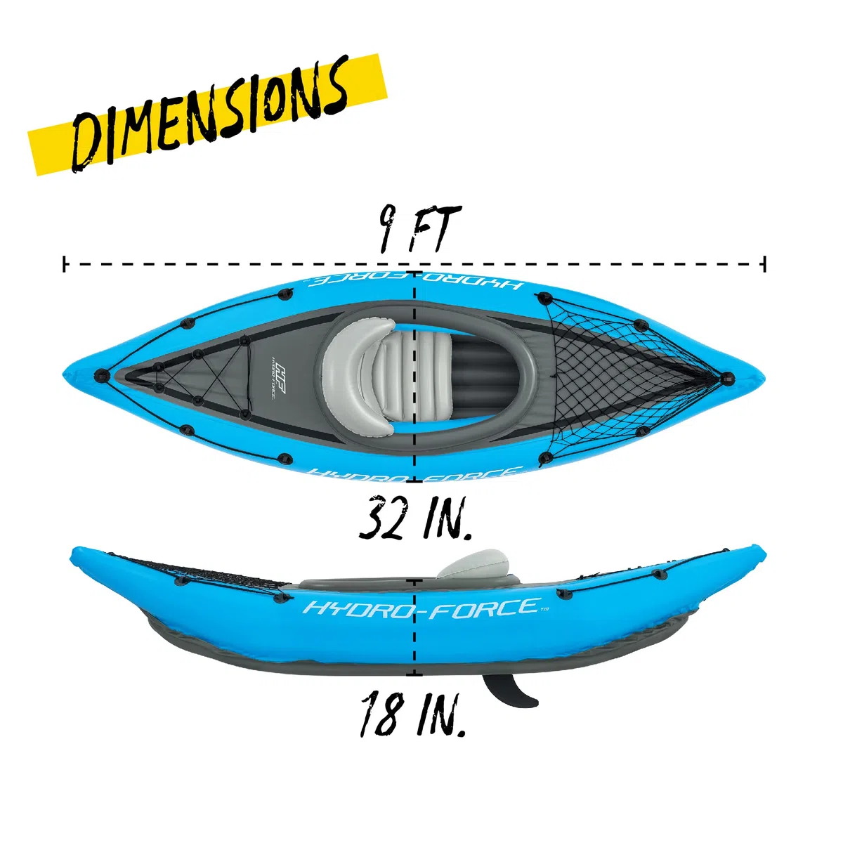 Hydro-Force Cove Champion, set kayak gonfiabile per 1 persona con pompa a mano, pagaie, borsa per il trasporto, blu