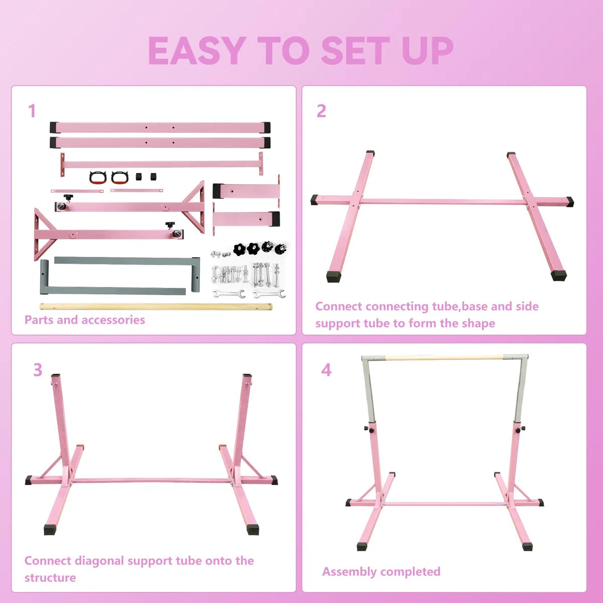 FBSPORT Barra da ginnastica orizzontale con anelli da ginnastica per bambini, regolabile in altezza 13 cm, per allenamento per bambini, attrezzatura da ginnastica per casa, palestra, interni,