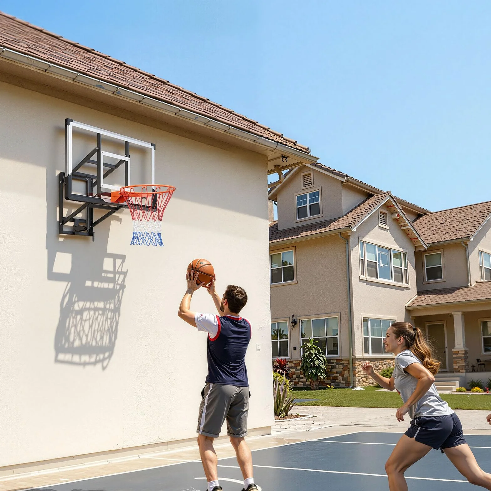 VEVOR Canestro da Basket a Parete con Tabellone in PC da 1371,6 mm e Tabellone con Spessore di 2 mm, Rete in Misto Nylon Spesso, Canestro da Basket Peso di 33,6 kg per Gioco Professionale