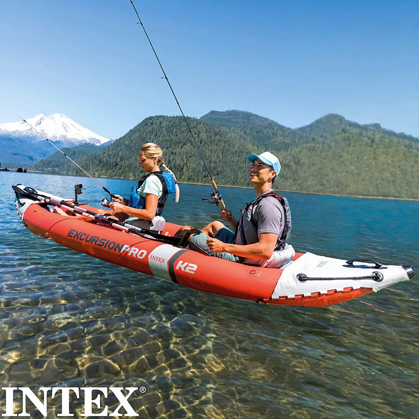 Intex Explorer K2 Kayak, 2-Person Inflatable Kayak Set with Aluminum Oars and High Output Air Pump