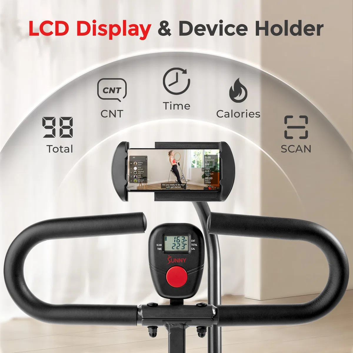 Sunny Health & Fitness Smart Upright Row-N-Ride con resistenza regolabile, attrezzatura pieghevole per esercizi domestici per braccia