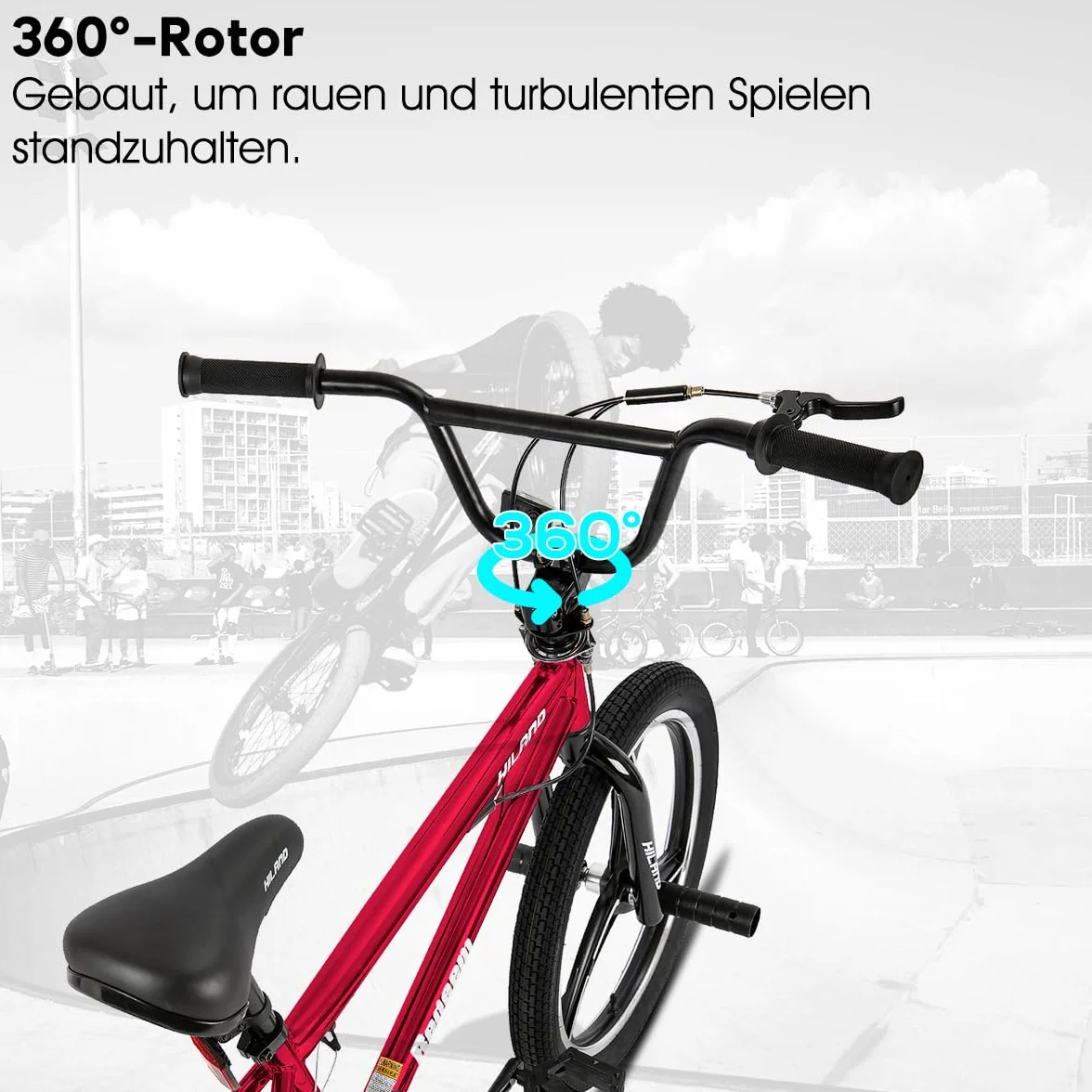 HILAND BMX Bicicletta per bambini da 20 pollici,3 razze, Per bambini e bambine di 7 anni e più，rotore a 361 gradi, freestyle,pedane single speed per bambini,rosso