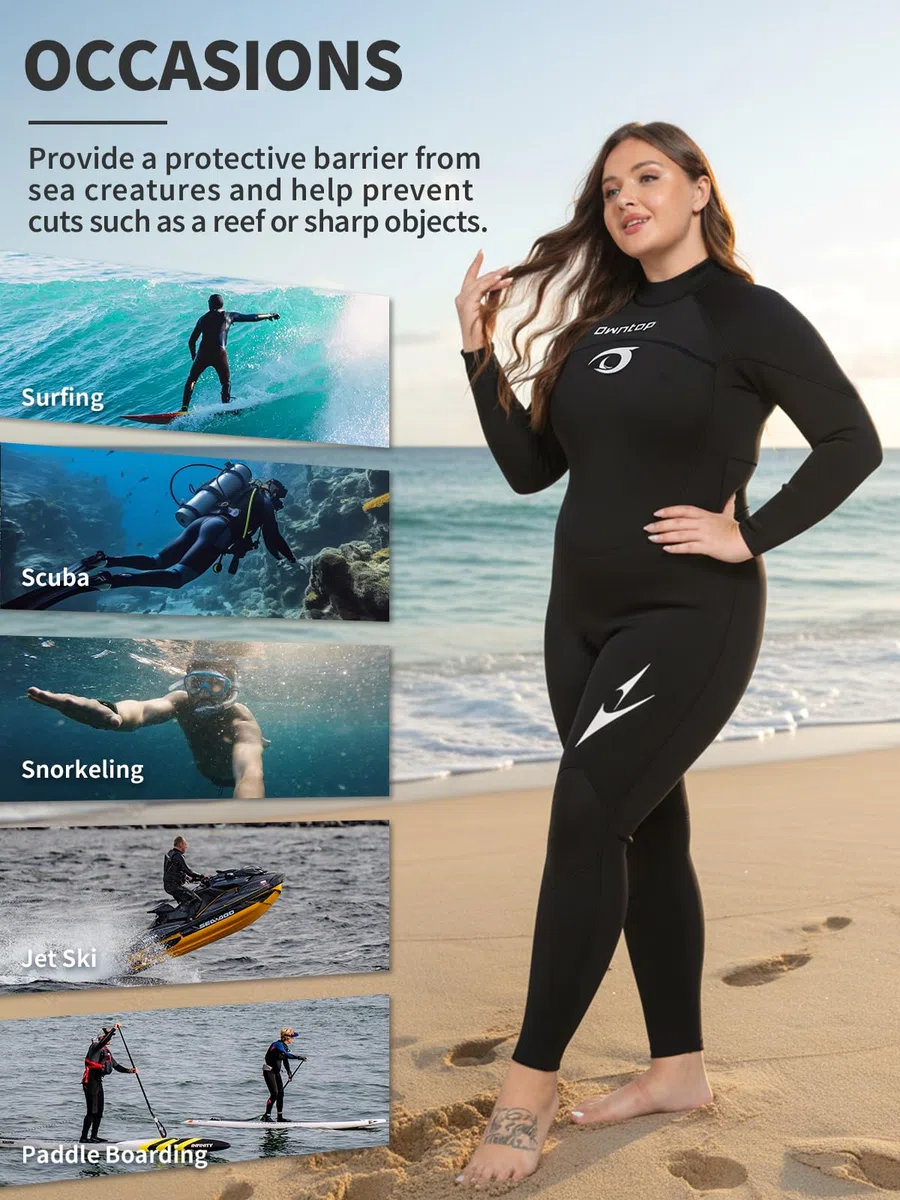 Owntop Muta da uomo e donna, in neoprene da 3/2 mm, con cerniera posteriore, per immersioni in acqua fredda, surf