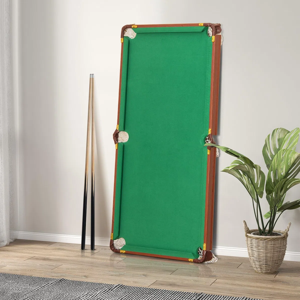 HOMASIS Tavolo da Biliardo Pieghevole, Mini Biliardo Portatile con 2 Tacche, 16 Palline, 2 Gessi, Triangolo, Spazzola, Gambe Regolabili, da Casa, Bar, per Bambini e Adulti, 138 x 67 x 79,5 cm
