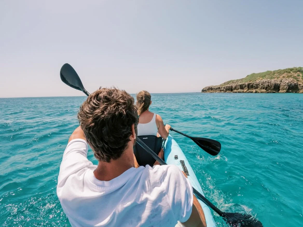 VirtuFit Kayak 335 Gonfiabile - 2 + 1 Persone + Opzione 3° Sedile - Include 2 pagaie, pompa a mano, borsa per il trasporto e 2 pinne, per mare, fiume e lago, costruzione stabile, 335 cm, turchese
