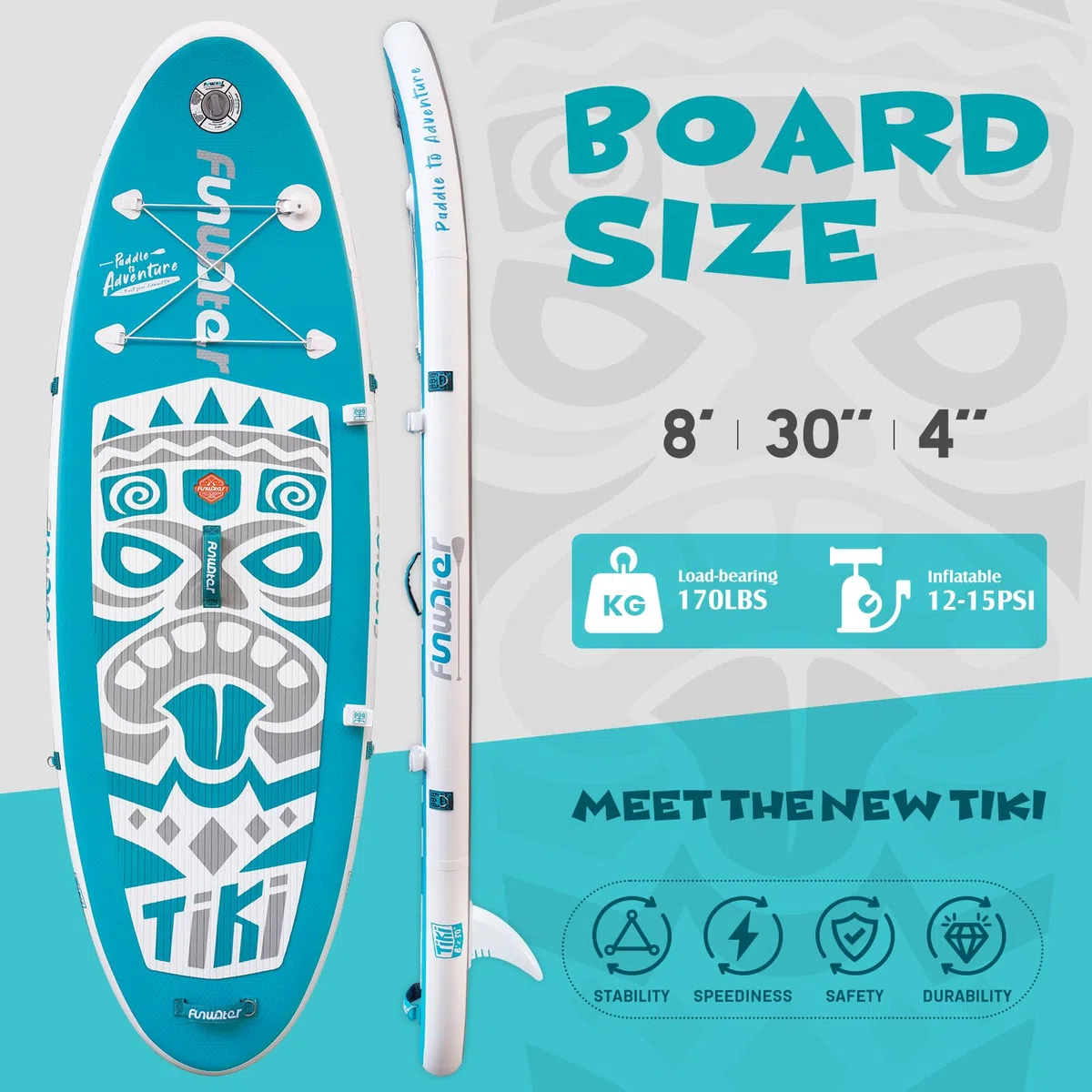 FunWater Tavola SUP Gonfiabile Surf Paddle Board, Ultralight SUP per tutti i livelli con paddle, pinne, zaino, pompa, kit di riparazione, guinzaglio, borsa telefonica