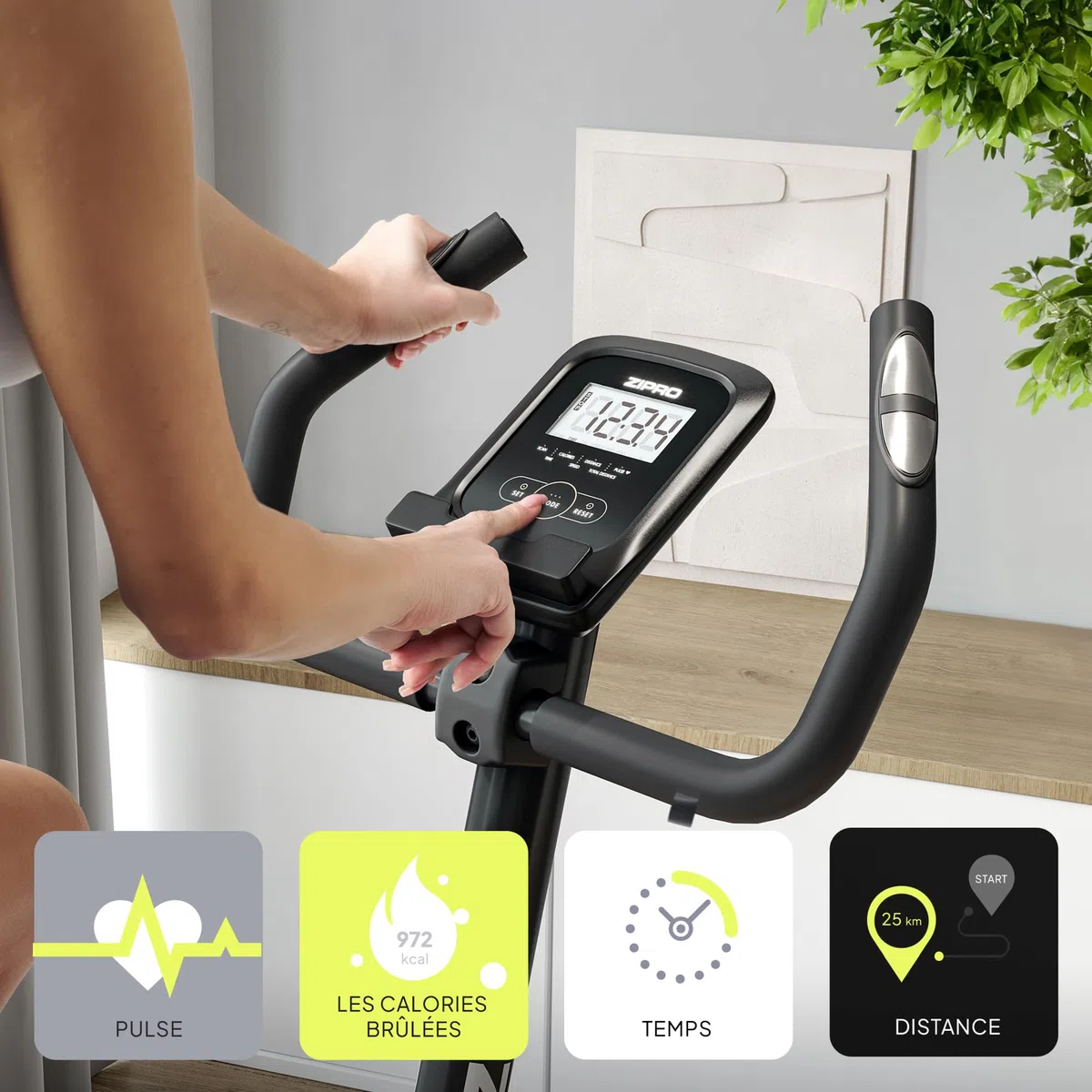 ZIPRO Cyclette da Casa con 8 Livelli di Resistenza Magnetica, Supporto per Smartphone, Schermo LCD, Sella Regolabile, Cyclette per Casa per Più Esercizi, Ciclette Professionale da Camera (One S)