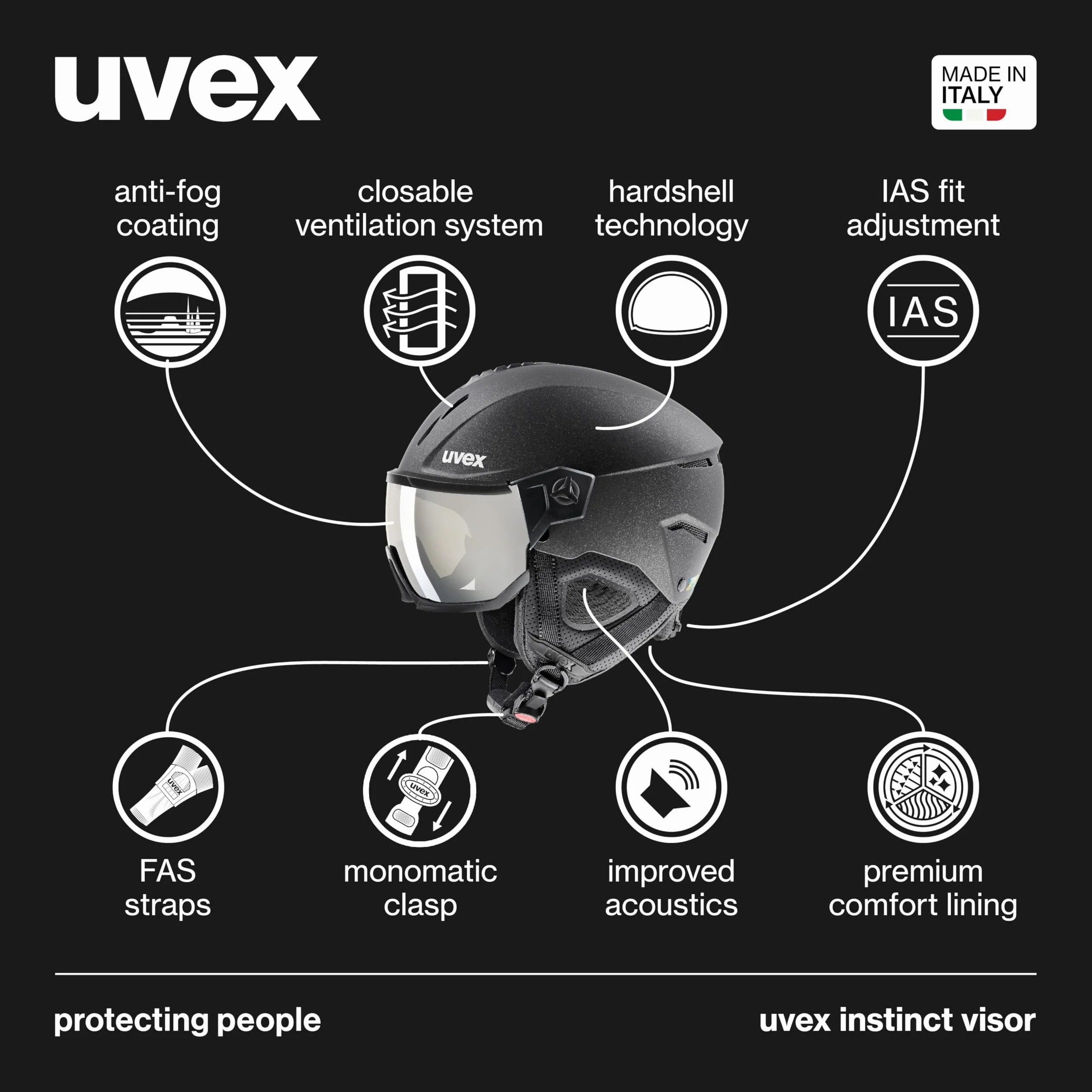 uvex Instinct Visor, casco da sci e snowboard regolabile con visiera integrata per donne e uomini