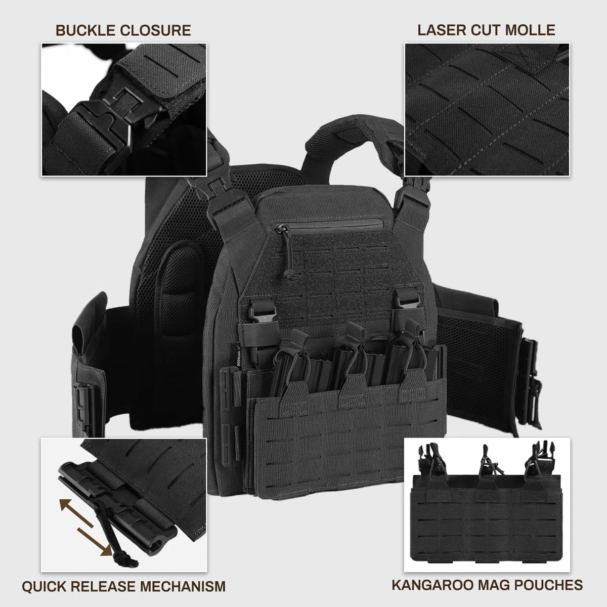 VOTAGOO Gilet tattico da uomo, gilet militare, gilet per paintball, traspirante, plate carrier paintball