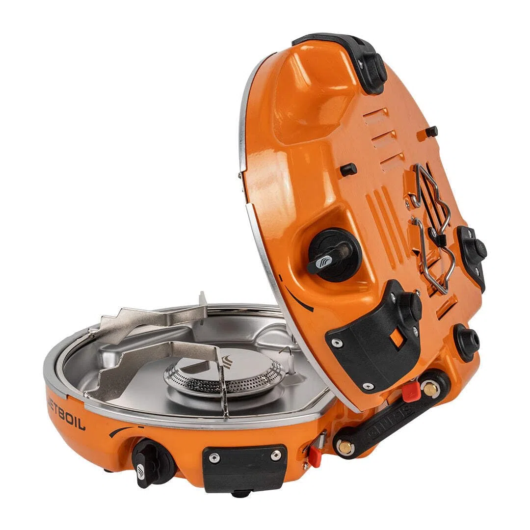 Jetboil Genesis Base Camp Compact Sistema di Cottura a 2 fuochi Isobutano Alimentato Solo Pasti Grande Gruppo Cottura Padella 25,4 cm Fry Pan 5 LT Flux Ring Cookpot Borsa per il trasporto Parabrezza