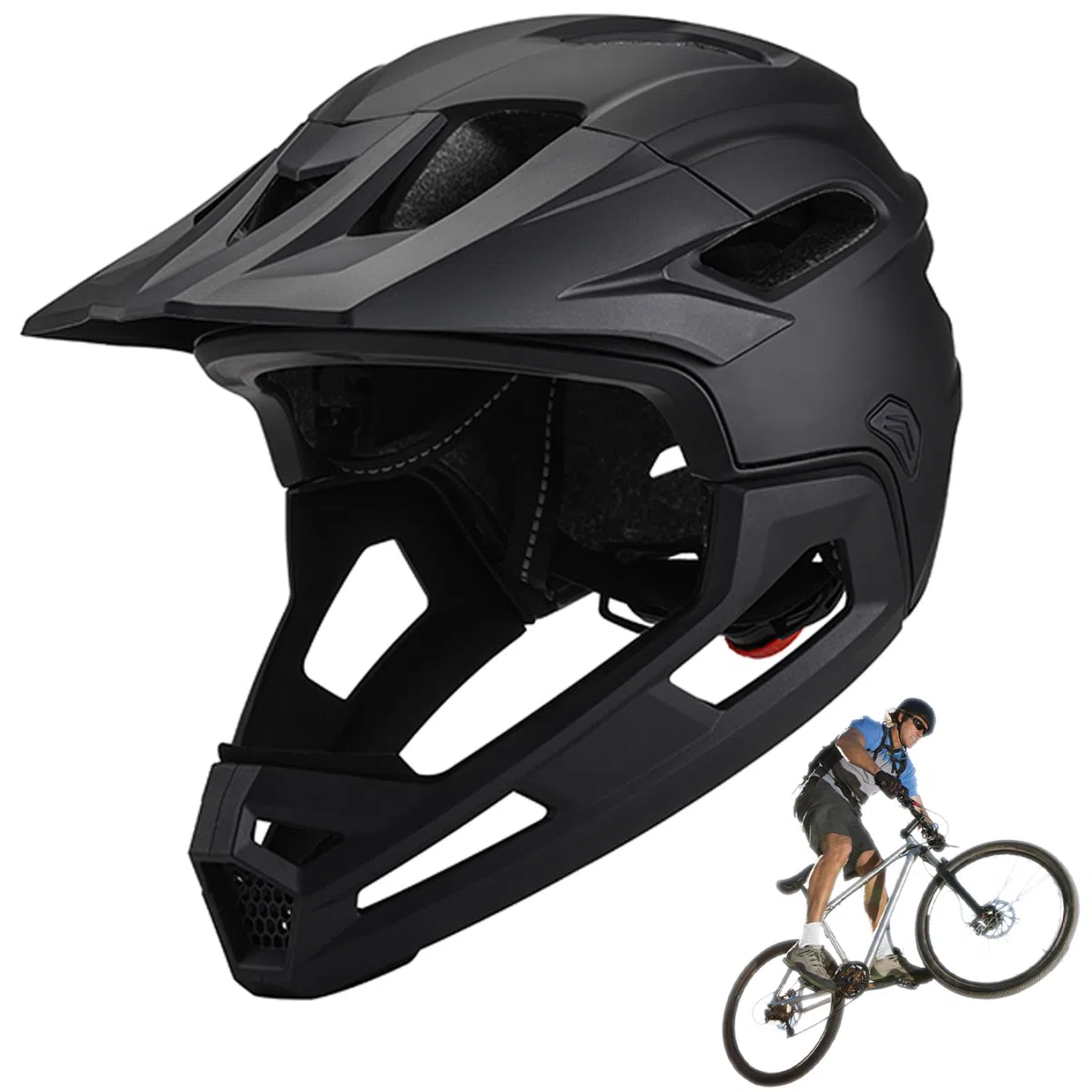Casco da bici per adulti, casco integrale con mentoniera, mountain bike nera per adulti, ciclismo per uomini e donne