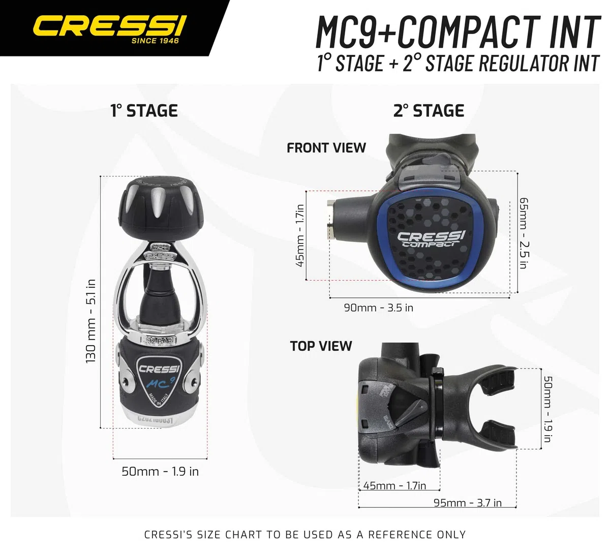 Cressi MC9/XS Compact Regulator - Erogatore per Immersioni, Disponibile in Versione INT o DIN, Adulto Unisex