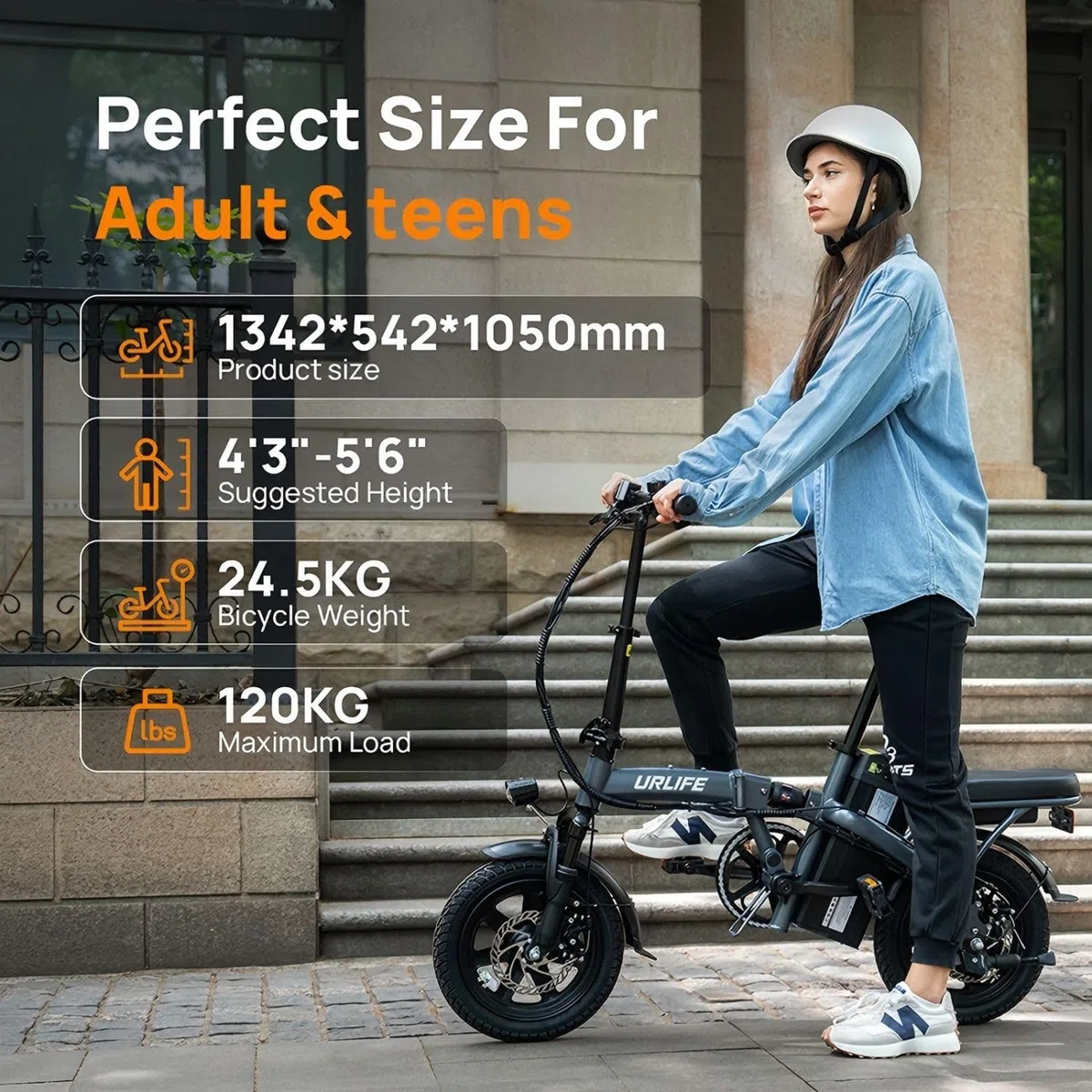 URLIFE Bici Elettrica, 14" Bicicletta Elettrica Pieghevole con 3 Modalità di Guida, Batteria Rimovibile 48V 7.5Ah Autonomia di 60 km E-bike da per Adulti e Adolescenti