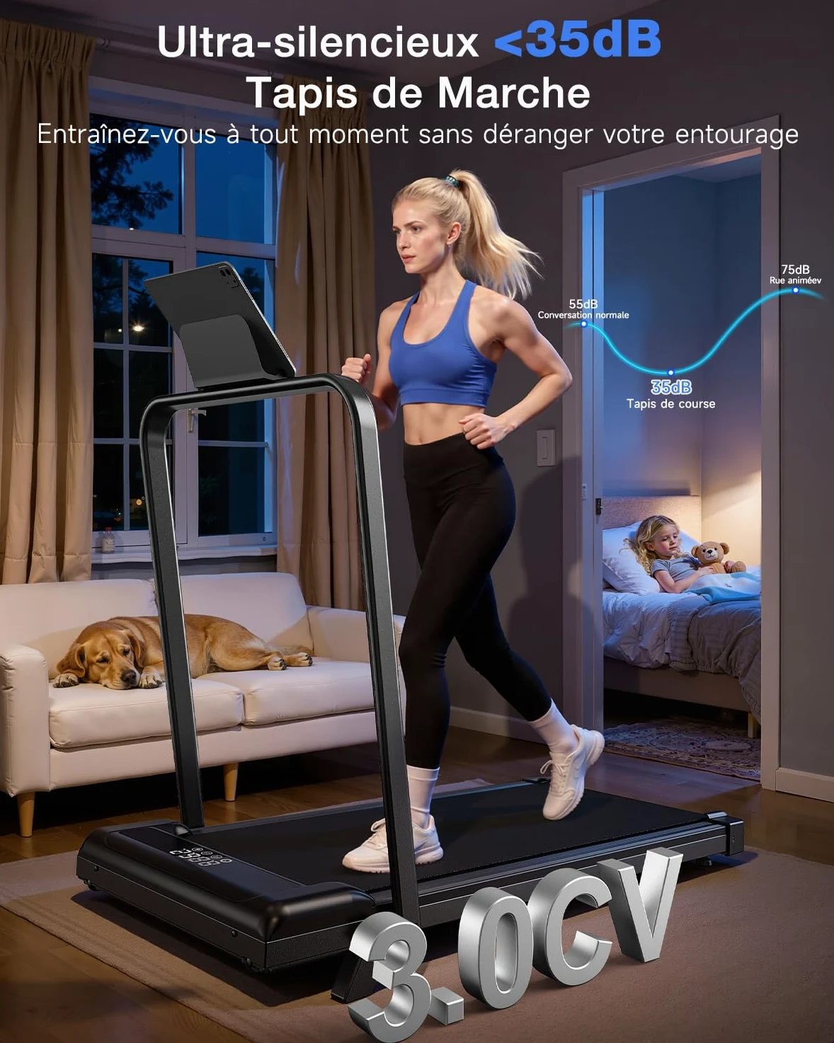 Tapis Roulant Elettrico 4 in 1 Pieghevole con Inclinazione 8% – 3.0CV Motore Silenzioso, 10 km/h, Sistema di Ammortizzazione, Schermo LED, Salvaspazio per Casa e Ufficio