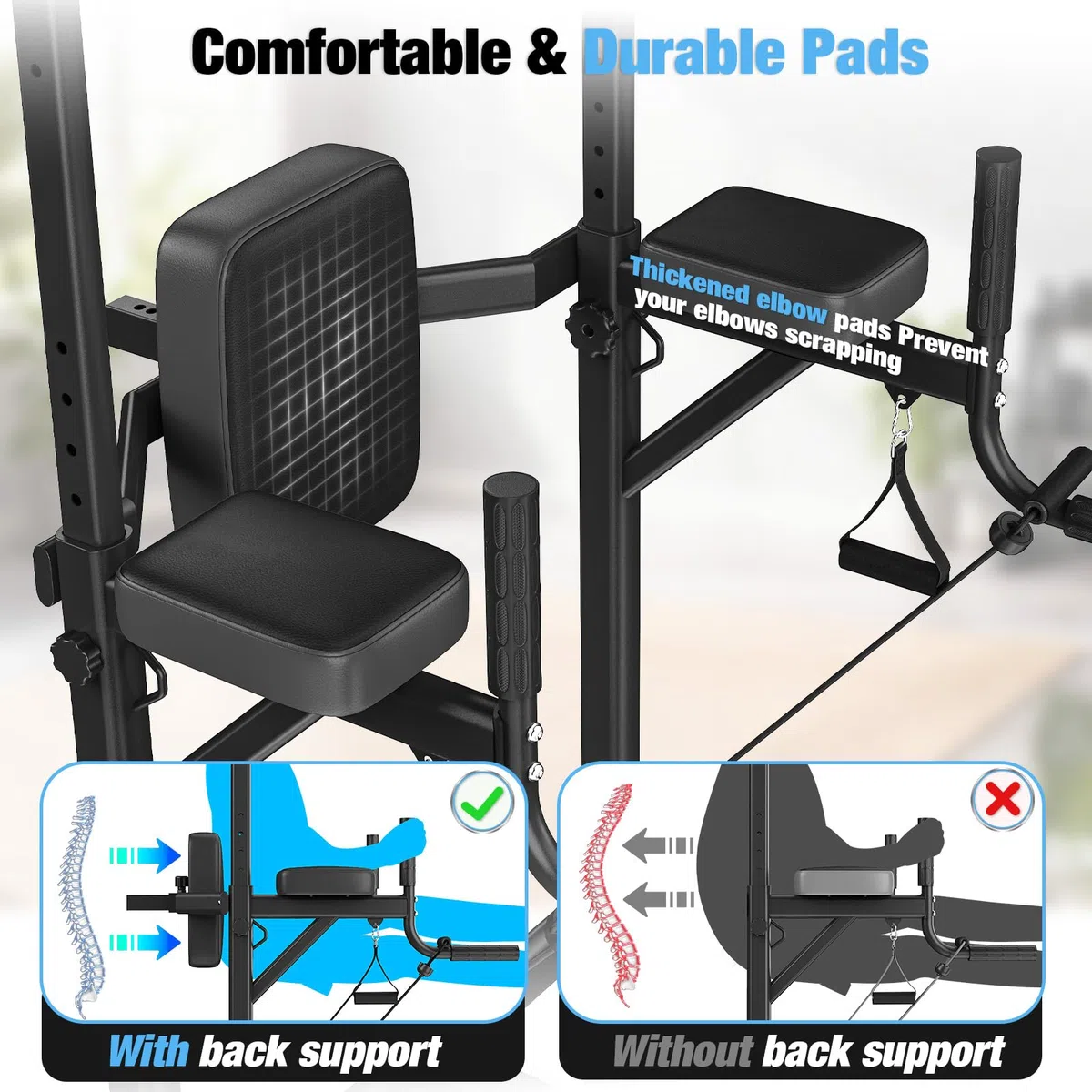 Dskeuzeew Power Tower Dip Station, stazione di forza fitness con barra per trazioni, torre di potenza multifunzionale per allenamento a casa in palestra, carico 150 kg, nero