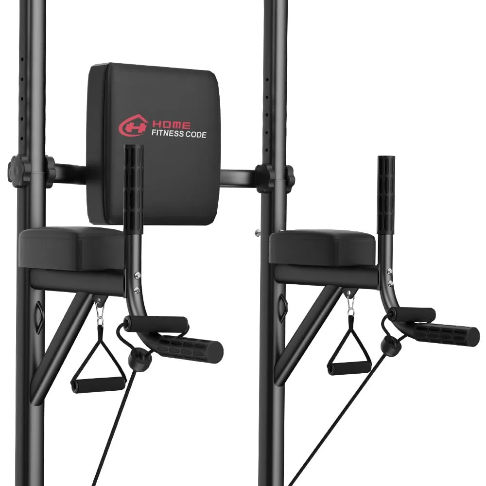 Torre da Allenamento con Barra per Trazioni e Stazione Dip per Palestra Domestica, Altezza Regolabile, Portata 150 KG con Ventole Antiscivolo, Base in Acciaio a Forma di H