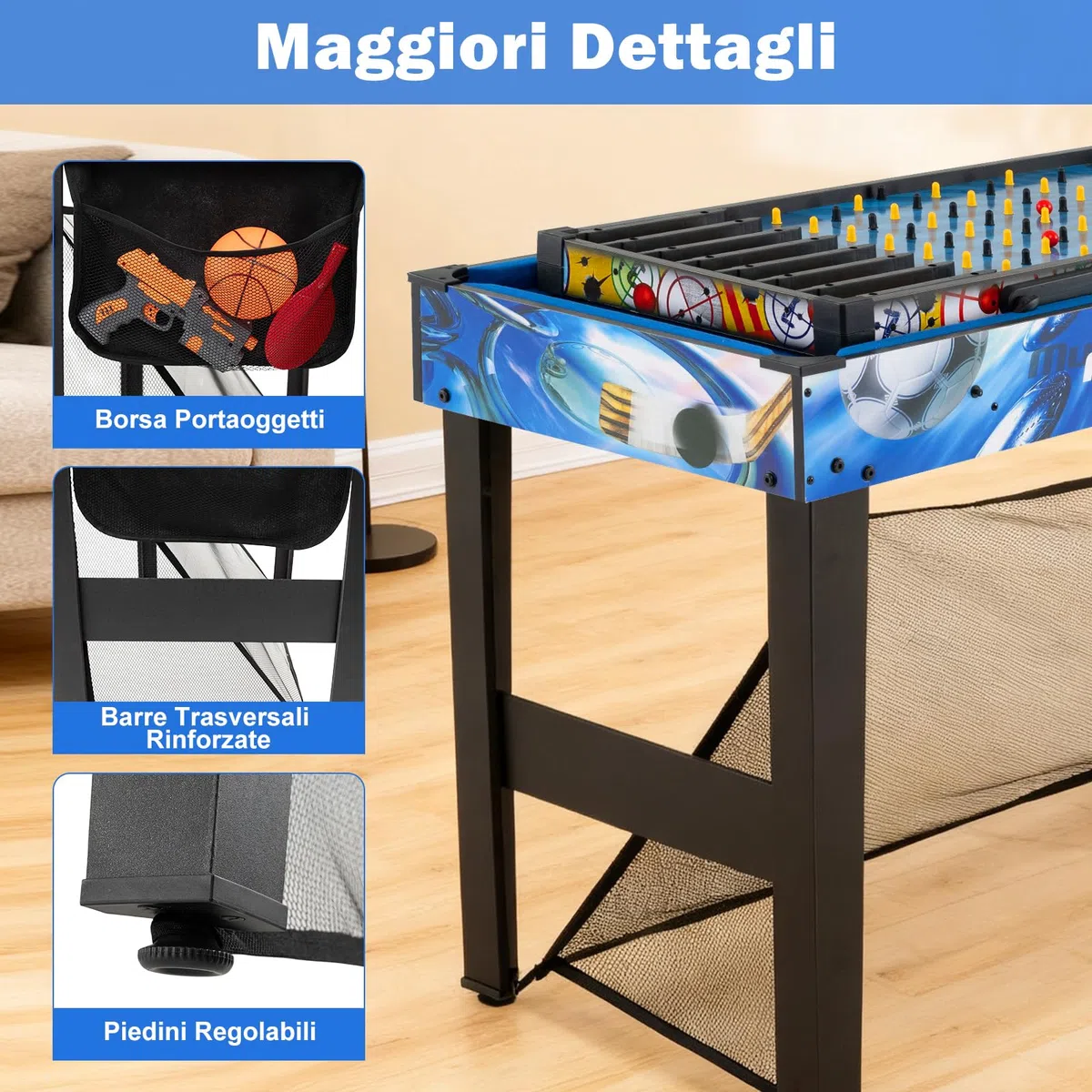 COSTWAY 10 in 1 Tavolo Multigioco, Set Tavolo da Gioco Multifunzione con Biliardo, Hockey, Ping Pong, Basket, Calcio, Tiro, Flipper, Freccette, Tiro con l'Arco e Borsa, Impilabile, 106 x 51 x 148 cm