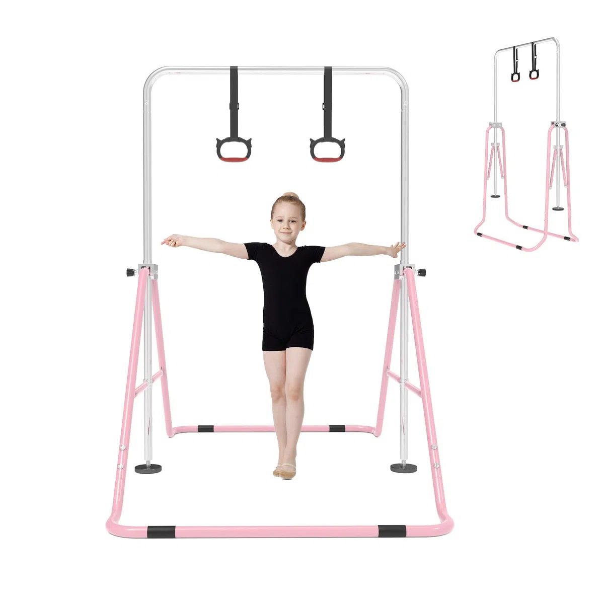 Barra da Ginnastica, Regolabile in Altezza, Pieghevole, Orizzontale, con Anelli da Ginnastica, per casa, Ragazzi e Ragazze