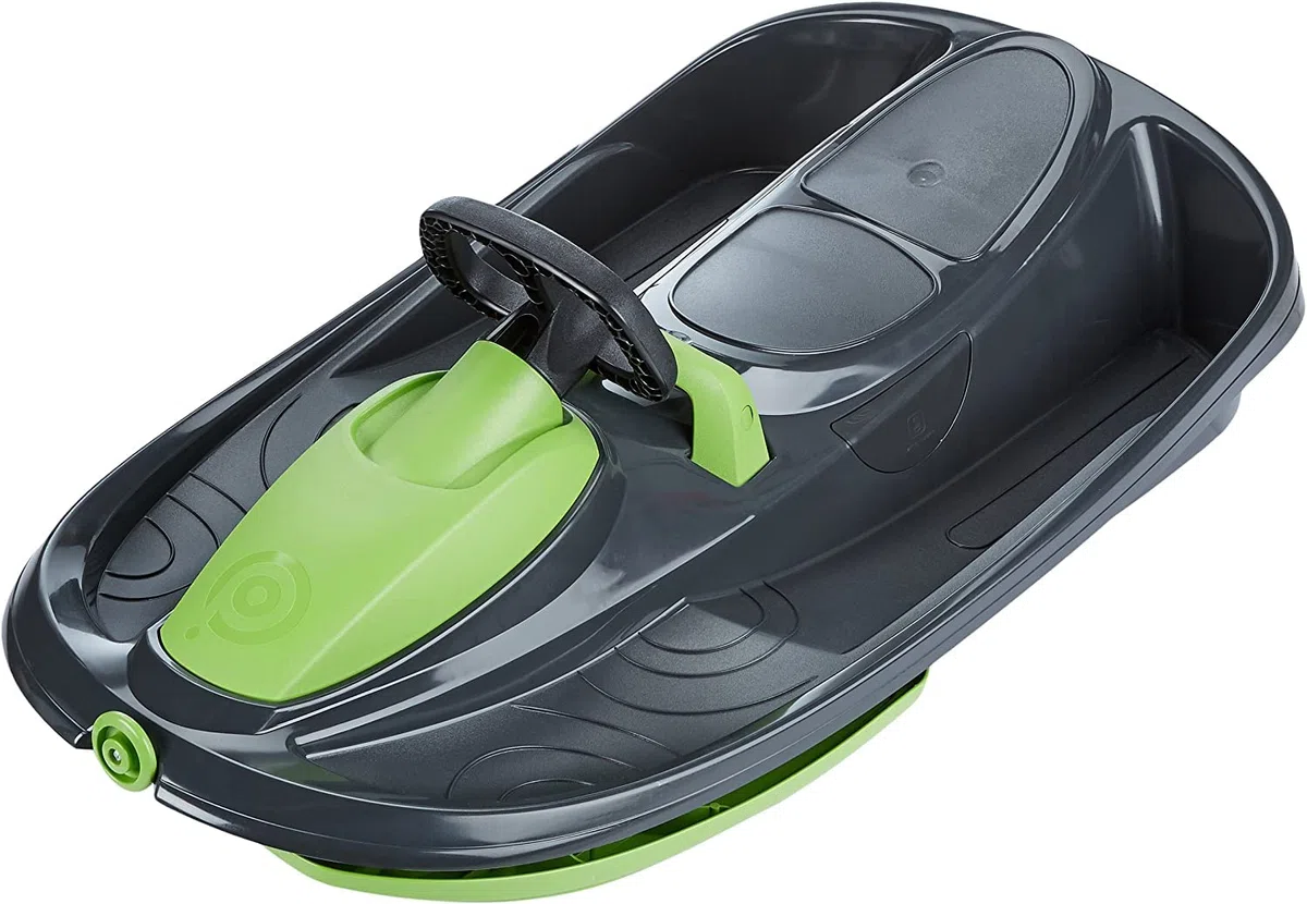 Slittino da Neve 2 Posti per Bambini Bob Neve 2 Posti Slittino con Volante Stratos 98x56x30 cm per Bambini e Adulti 2 Posti Slitta Bob 2 Posti (Nero)