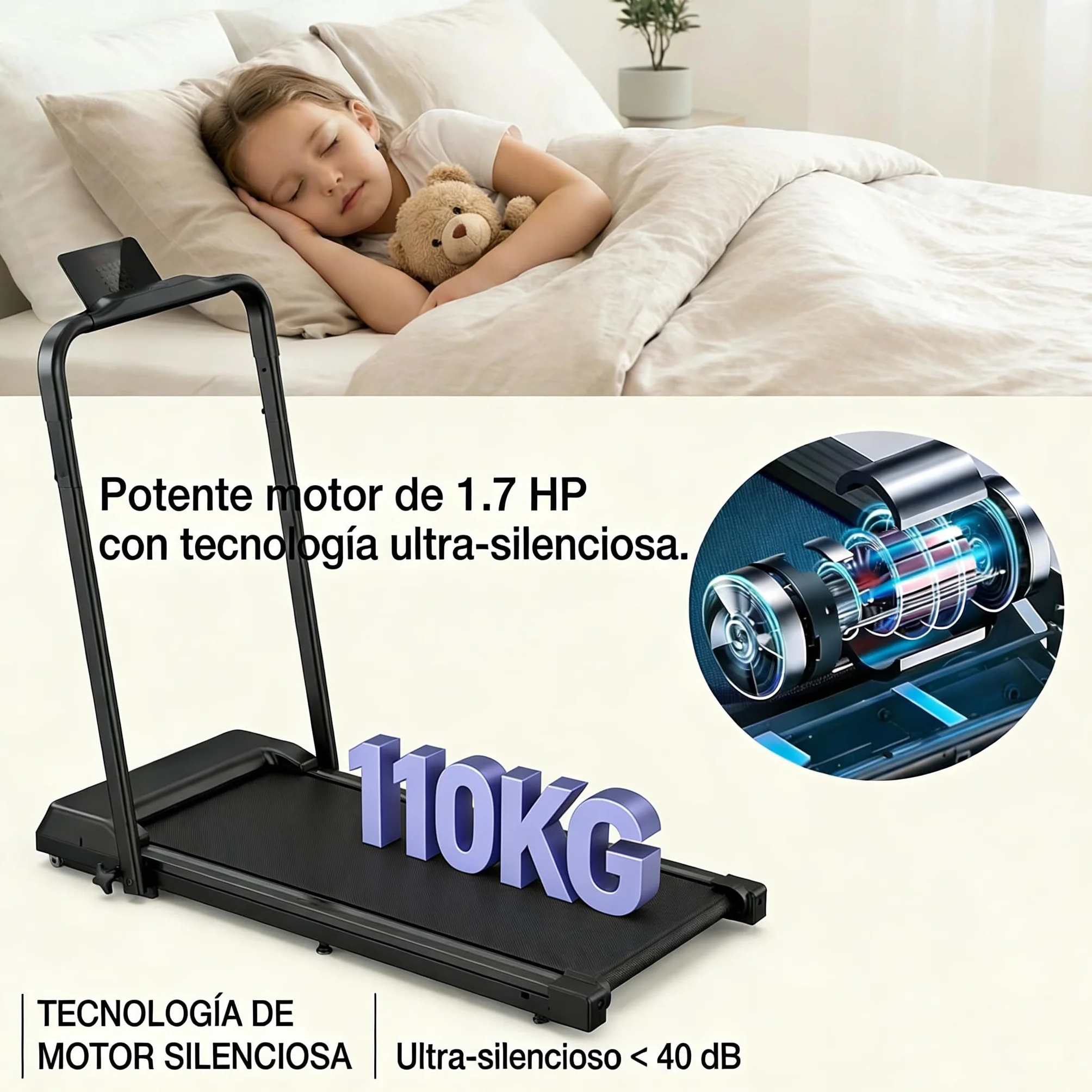 Tapis roulant per casa pieghevole – Upgraded Durevole & Portatile Elettrico Treadmill per Home Fitness con forte supporto a ventosa e telecomando, max 10 km/h per Cardio & Walking (nero)