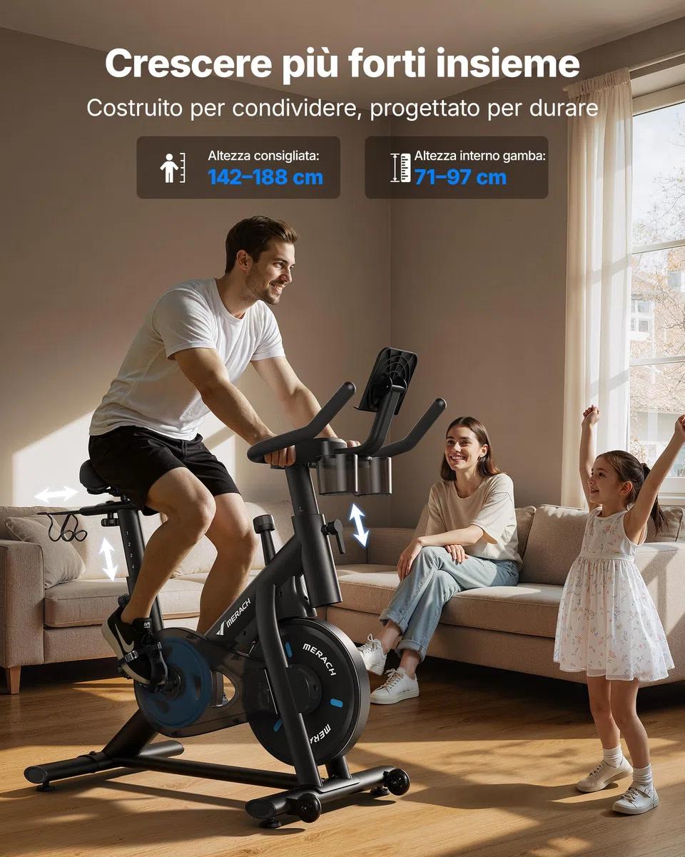 MERACH Cyclette da Casa con Resistenza Regolabile, Bicicletta da Appartamento Silenziosa con Schermo LED Migliorata, Sedile Comodo e Grande, App Esclusiva, Aerobica Domestica, Capacità Massima 136KG