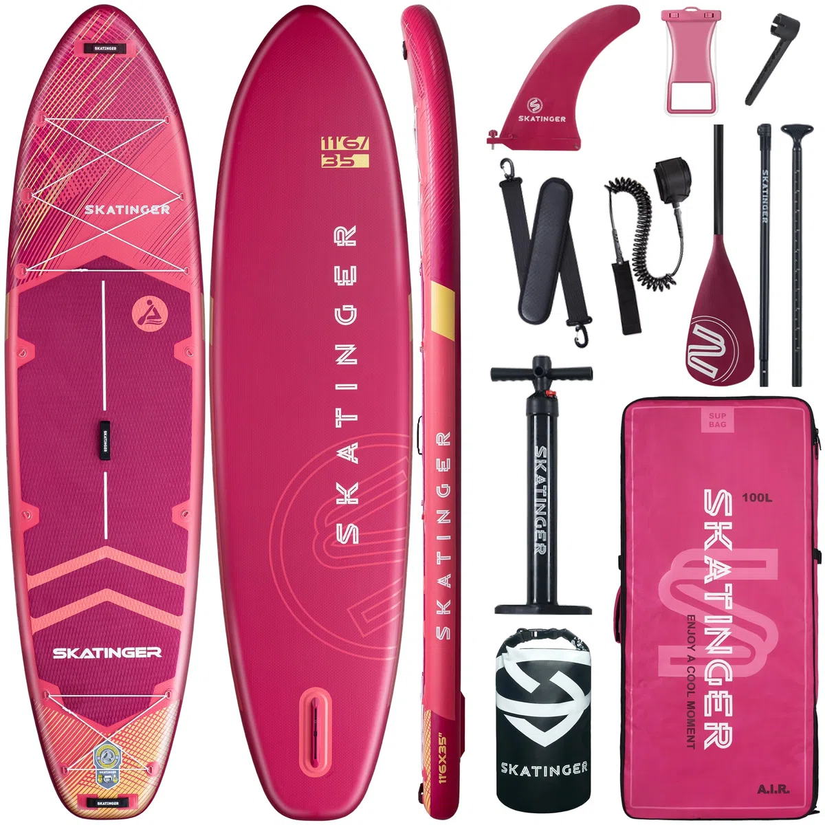 Skatinger Tavole gonfiabili per stand up paddle, 28 x 86 x 15,2 cm, tavola da SUP gonfiabile, tavola da yoga con zaino 1600D, 6 anelli a D extra, tracolla, pinna centrale degli Stati Uniti, pompa a 2