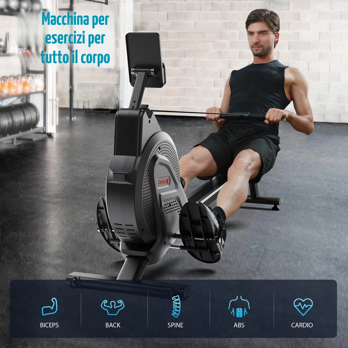 Dripex Macchina da Remo Magnetica, Vogatore da Casa Silenzioso con 16 Livelli di Resistenza, Binario in Alluminio, Schermo LCD, Allenamento Cardio Completo e Fitness Domestico