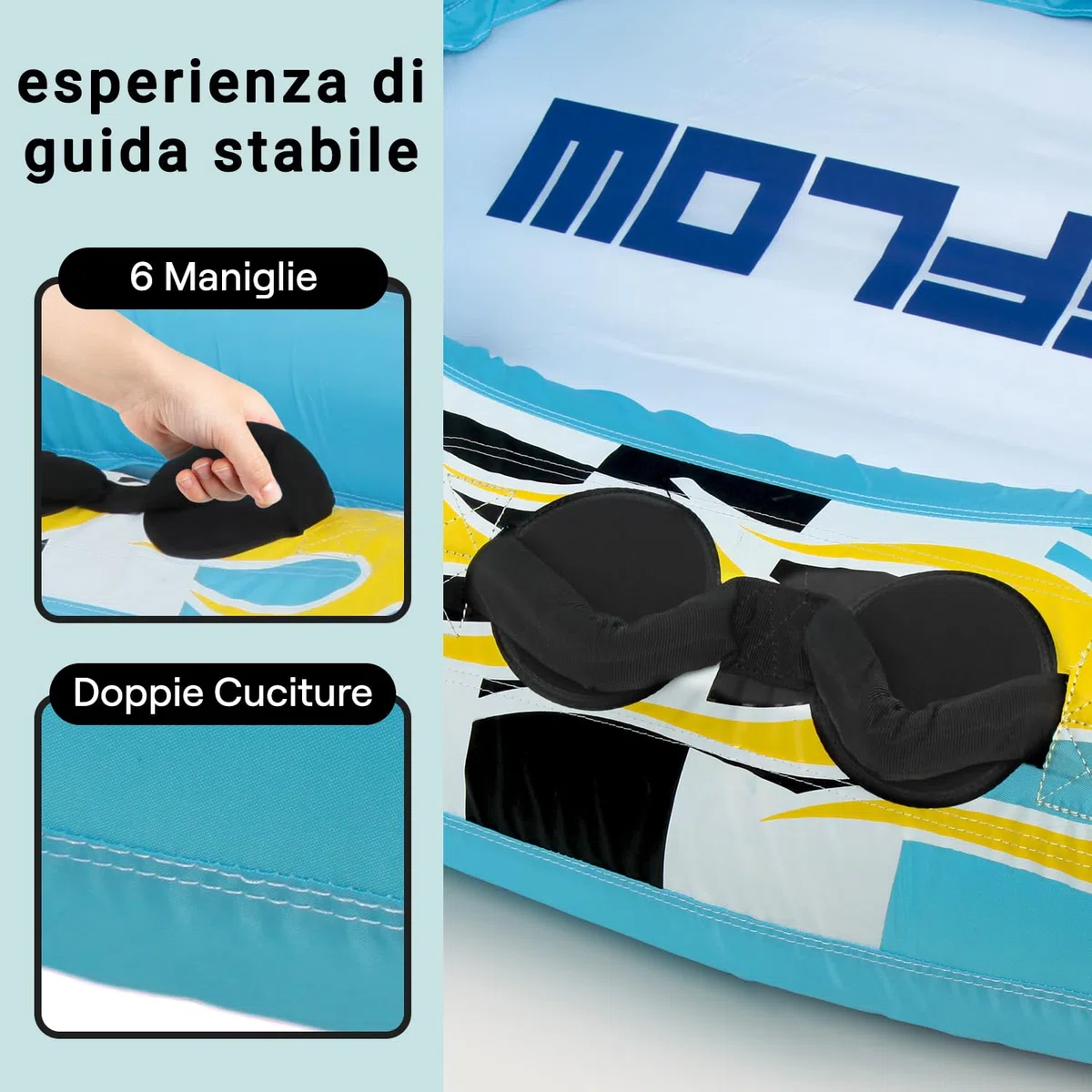 SereneLife Tubo Trainabile Gonfiabile per Sport Acquatici, Galleggiante Piscina per Due Persone, PVC, Imbottitura in Schiuma, Maniglie in Nylon