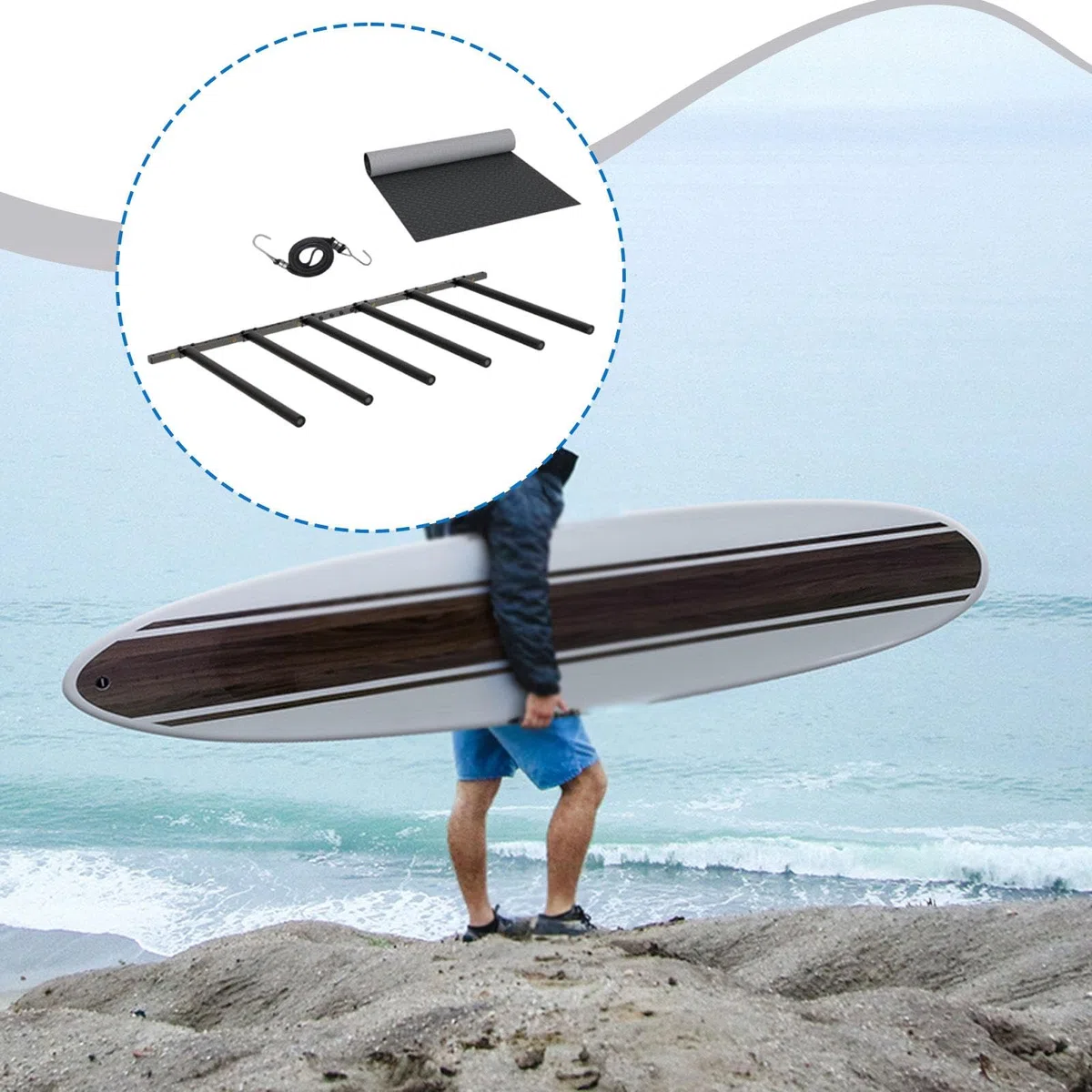 Porta Tavola da Surf Supporto Verticale Rastrelliera da Muro Espositore per 6 Tavole E Organizzatore per con Costruzione Resistente Adatto per Sp
