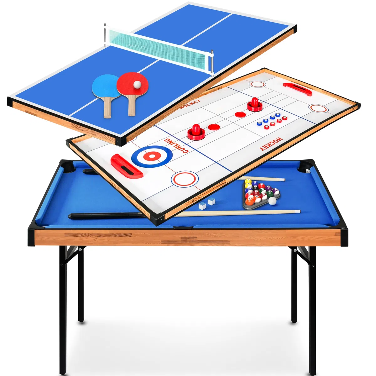 SereneLife Tavolo da Gioco 2 in 1 con Calcio Balilla Professionale Hockey ad Aria Calcio Balilla con Palline, Mazze e Dischetti per Casa