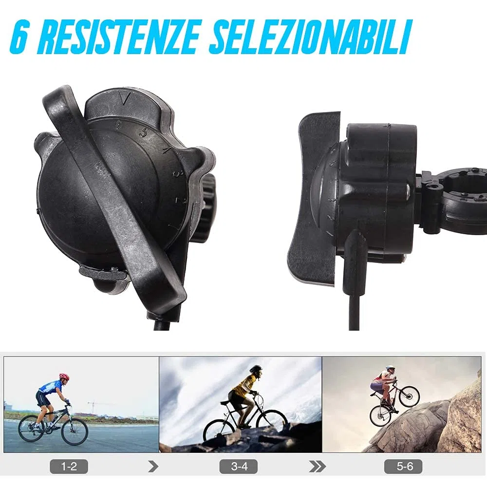 Bakaji Bike Trainer Biciletta Indoor Supporto Rullo Magnetico 6 Livelli di Resistenza Allenamento Cardio Fitness Bici Mountain Bike da Interno in Acciaio Piedini Regolabili Struttura Pieghevole