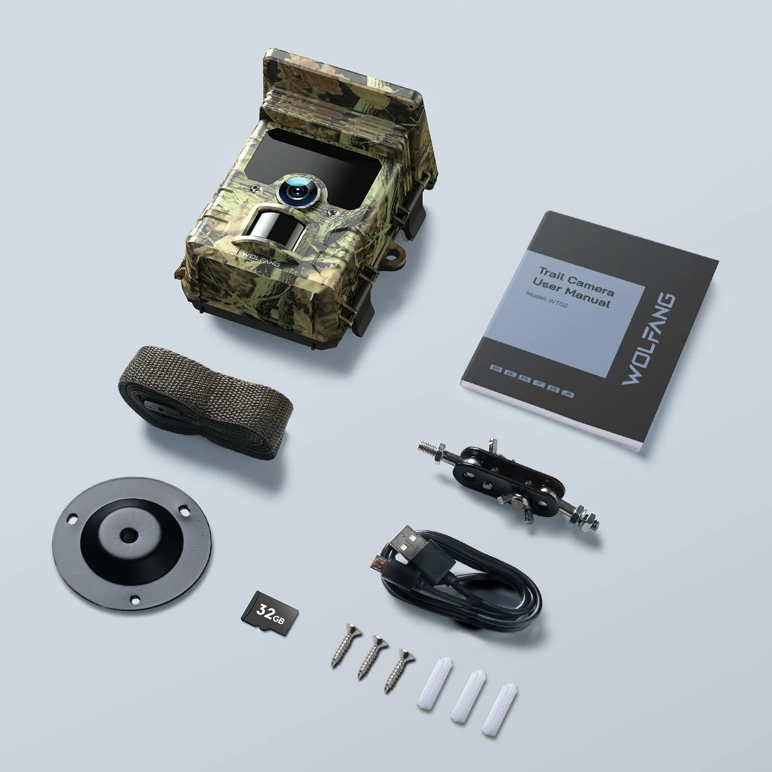 WOLFANG Fototrappola Solare 4K 30Fps, Wifi Bluetooth Fotocamera Caccia con Visione Notturna, Grandangolare 120 ° Fototrappole con Tempo di Scatto 0,1s, IP66 Impermeabile, Micro SD da 32 GB