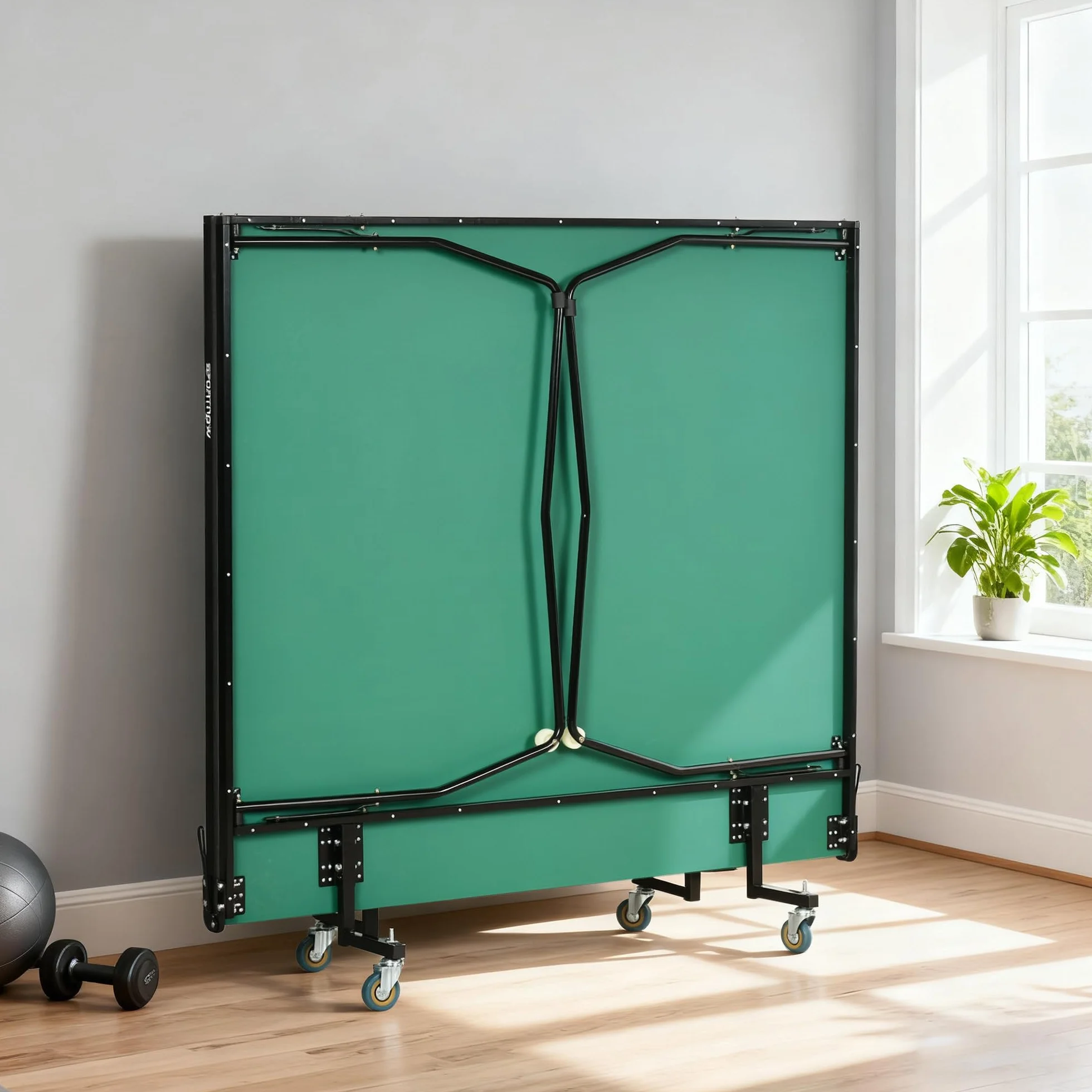 SPORTNOW Tavolo Ping Pong Pieghevole con 8 Ruote, Tavolo da Ping Pong Richiudibile con 2 Racchette, 3 Palline e Rete, 274x152.5x76 cm, Verde Scuro