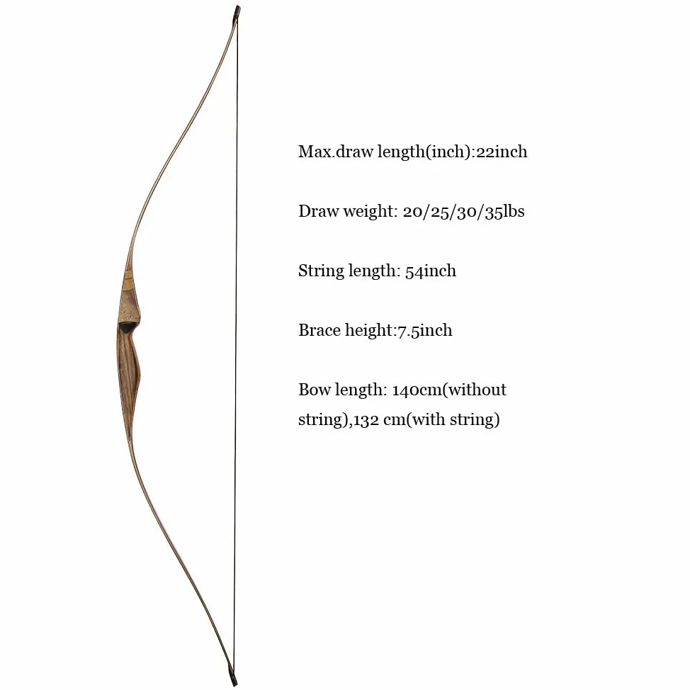 Huntingdoor Tiro con L'Arco 54 '' Arco Lungo da Caccia Ricurvo Arco e Freccia Arco Tradizionale da Caccia in Legno 20 25 30 35 LBS con silenziatore a Sfere Lontra (25lbs)