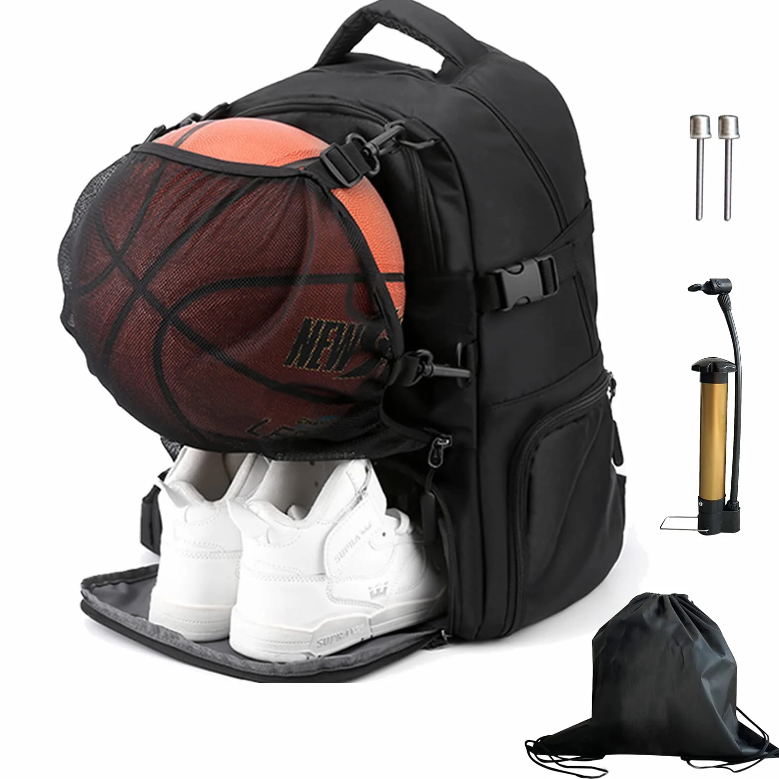 Zaino da basket con scomparto a sfera separato e scomparto per scarpe si adatta al computer portatile da 15,6 pollici con borsa portatile extra una pompa a sfera a mano e 2 aghi
