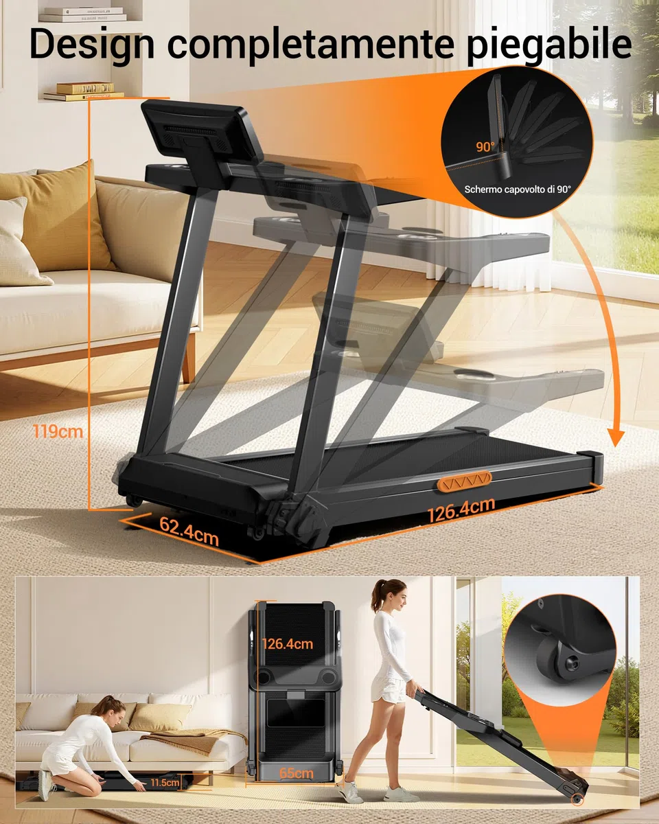UMAY Tapis Roulant Salvaspazio con 16% Pendenza, 14KM/H Tapis Roulant Elettrico Pieghevole con Cardiofrequenzimetro, Tapirulan da Casa 3.5HP con Display LED, Carico massimo di 180 kg