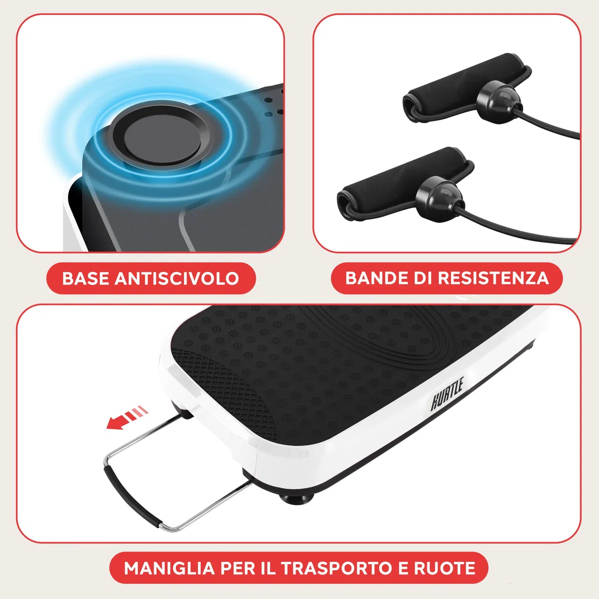 Hurtle Pedana Vibrante Dimagrante, Vibration Plate per Tonificazione e Brucia Grassi, Piastra Vibrante con Bande di Resistenza, Ruote, Telecomando e Velocità Regolabile, Allenamento Completo Casa