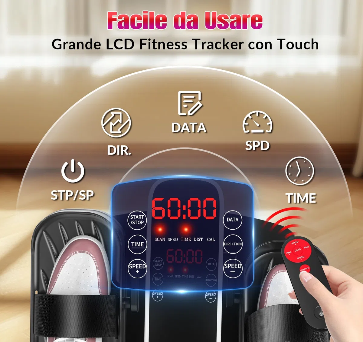 Ellittica Elettrica, Ellittico sotto Scrivania per Anziani con 15 velocità Regolabili, Motore Silenzioso da 80W e Pedale Elettrico con Monitor Display, Silenzioso e Portatile
